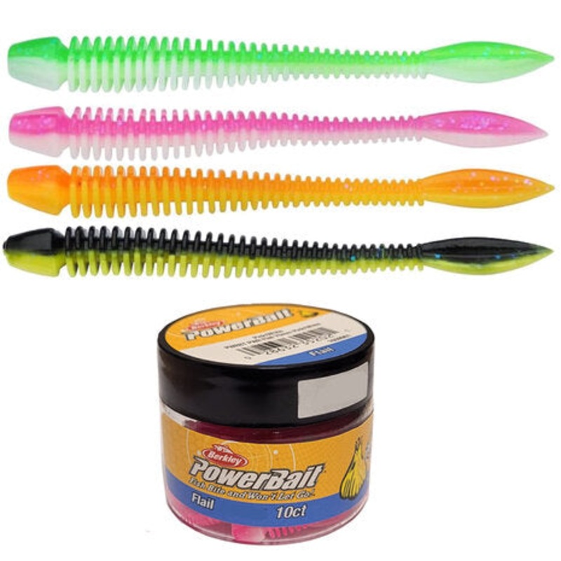 Powerbait Flail 70 mm|Black Sunshine Yellow|Orange Sunshine Yellow|Pink White|Spring Green Sunshine Yellow|Spring Green White