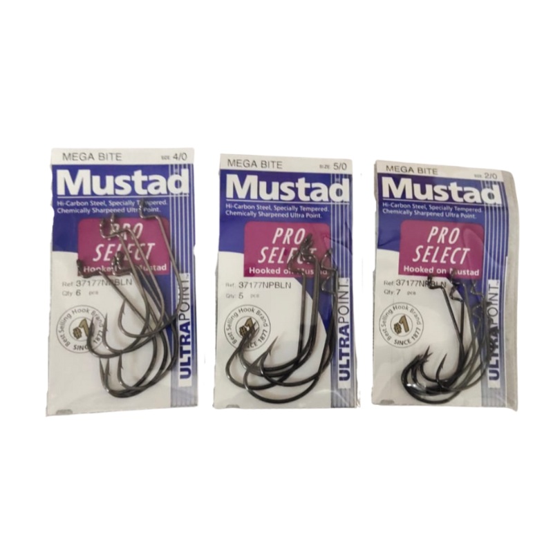 Mustad Megabite Pro Select Ultra Point Worm Hook 37177BLN | Size: 4 – 5/0