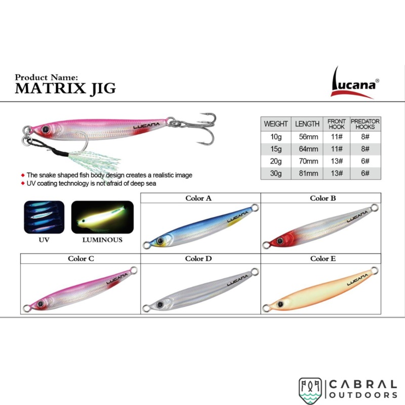Lucana Matrix Jig | 10g-30g|10g|15g|20g|30g|Blue(A)|Red Head(B)|Pink(C)|Silver (D)|Luminous(E)