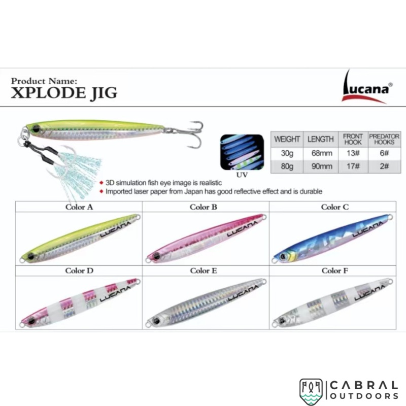 Lucana Xplode Jig | 30g-80g|30g|80g|Yellow Orange(A)|Pink(B)|Blue(C)|Zebra Pink(D)|Silver(E)|zebra Silver(F)