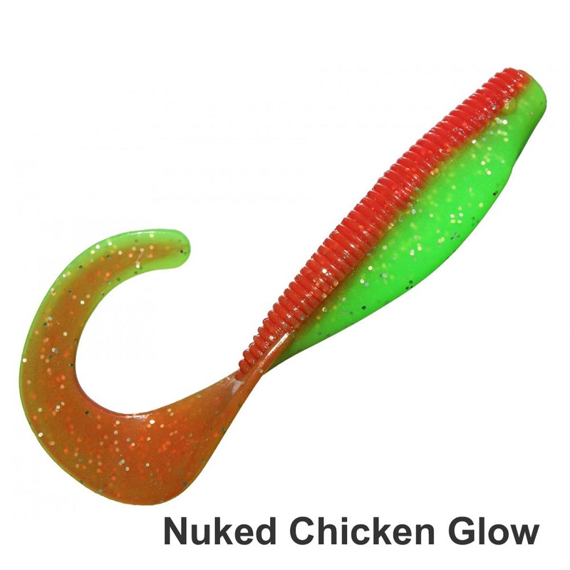 Zman StreakZ Curly TailZ 4|Nuked Chicken Glow|Coconut Ice Glow|Bleeding Banana|Electric Chicken|Glow|Pink Glow|New Penny|Red Shad|Pearl|Bloodworm|Motor Oil|Moodring|Houdini|Midnight Oil