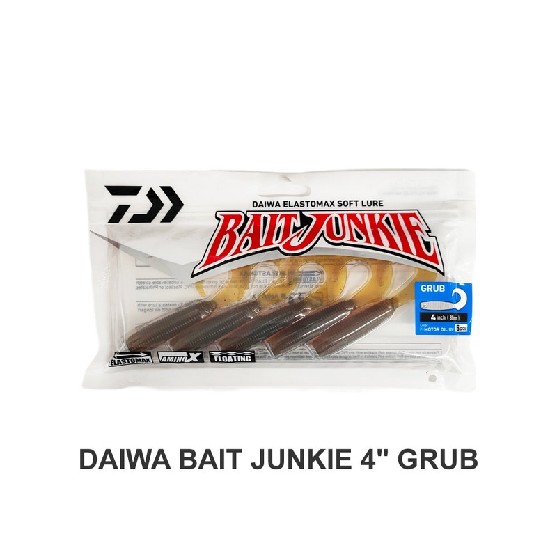 Daiwa Bait Junkie 4 Grub||1 Motor Oil UV||2 Baby Bass||7 Whitewash Glow||12 Pink Glow UV||14 Pilchard Glow||22 Bloodworm UV||26 Grey Nomad Glow||27 Red Bait Glow
