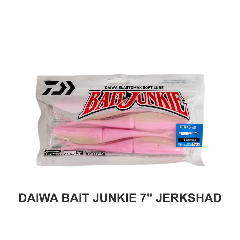 Daiwa Bait Junkie 7 Jerkshad||4 Creaming Soda UV||5 Ayu||7 Whitewash Glow||10 Voltage||12 Pink Glow UV||14 Pilchard Glow||27 Red Bait Glow||28 BP IWASHI Glow||61 Red Dog