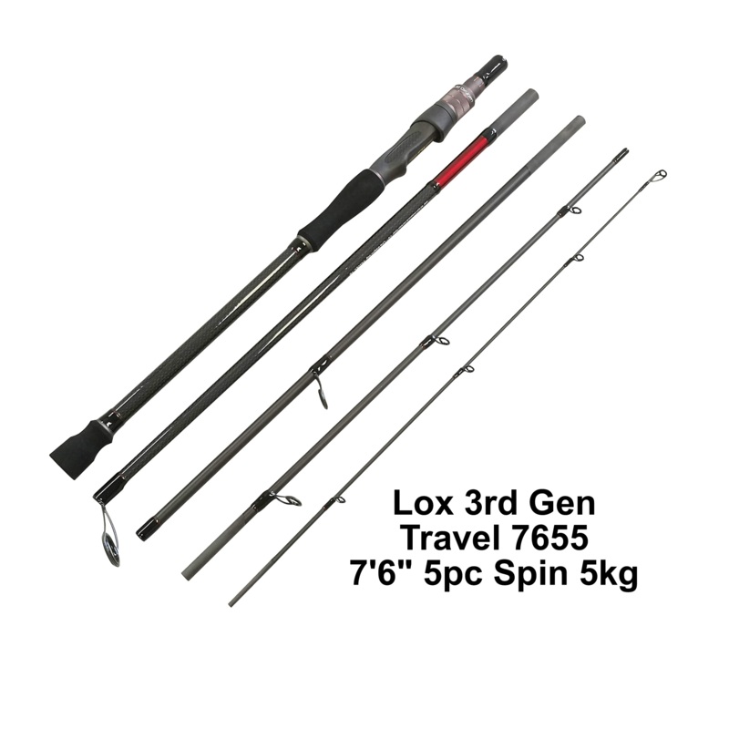 Lox Gen III Travel Rod|Travel 7655 7’6″ 5pc Spin 5kg|Travel 804LT 8’0″ 4pc Spin 6-12lb|Travel 8104MT 8’10” 4pc Spin 8-16lb