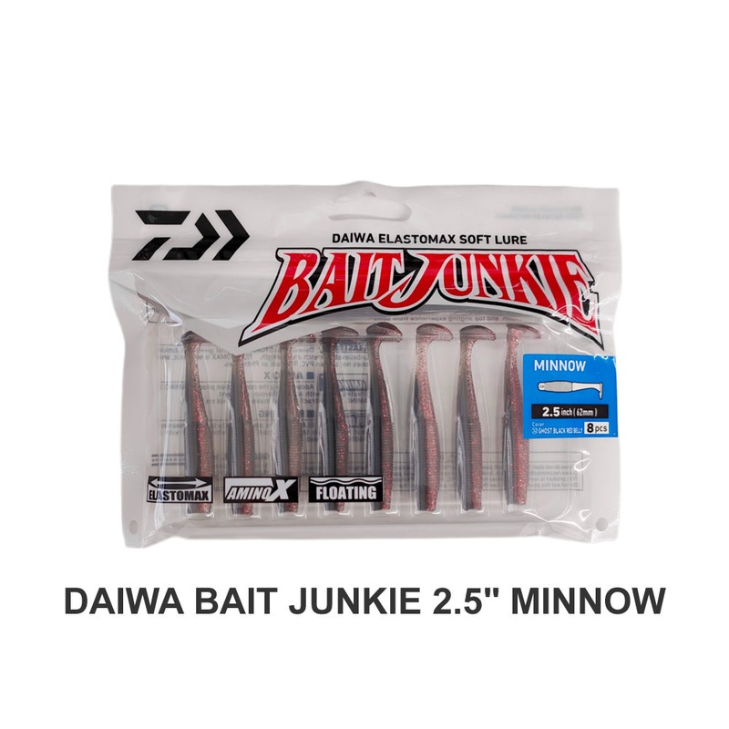 Daiwa Bait Junkie 2.5 Minnow||1 Motor Oil UV||8 Whitebait||16 Pearl Watermelon||19 Oil Flash UV||22 Bloodworm UV||25 Mud Blood UV||29 Black & Gold||32 Ghost Black Red Belly||43 Fish Oil UV