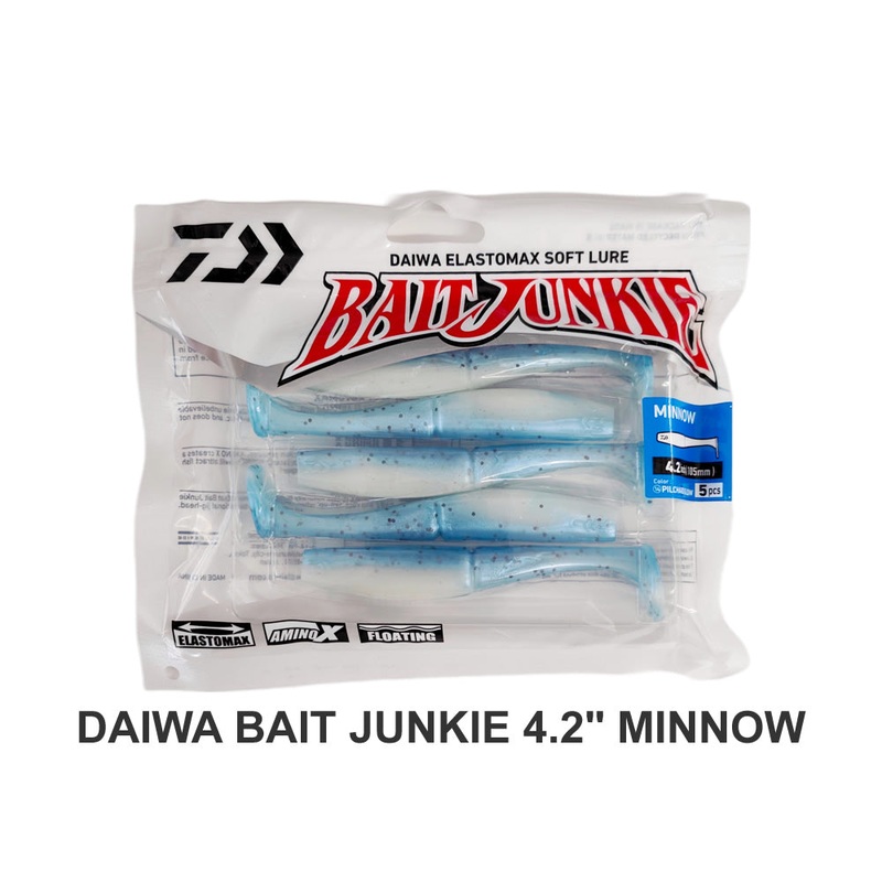 Daiwa Bait Junkie 4.2 Minnow||1 Motor Oil UV||7 Whitewash Glow||8 Whitebait||14 Pilchard Glow||19 Oil Flash UV||29 Black & Gold||32 Ghost Black Red Belly||40 Mossy||58 Red Herring||65 Ghost Electric Shad
